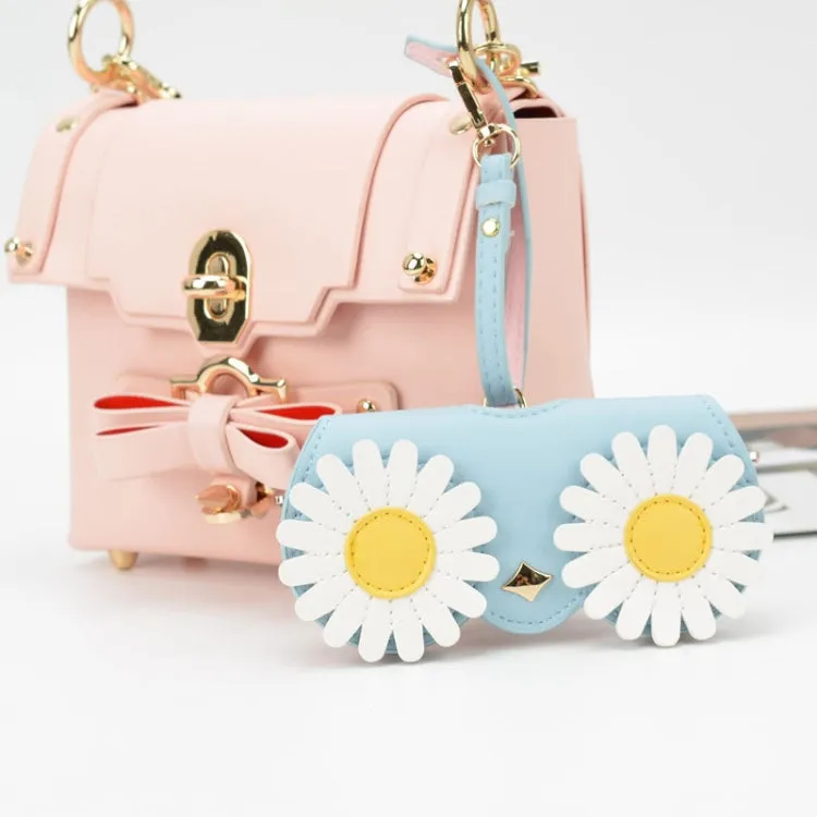 Cute And Funny PU Sunglasses Case Portable Glasses Case With Hanging Buckle, Colour: Round Mirror (Black Gold Stitching)