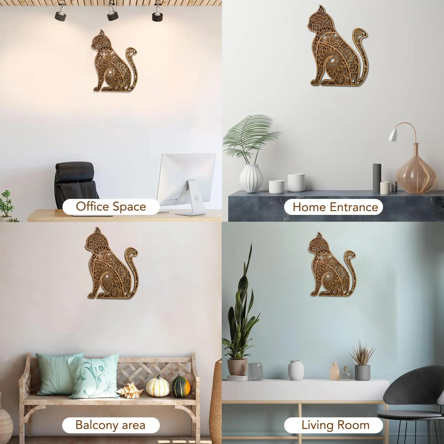 Ekhasa 3D Laser Cut Wooden Wall Art Cat for Home & Wall Decor | Wooden Art for Wall Decoration | Wall Art Carved Showpieces for Bedroom, Dining, Drawing, Living Room, Staircase Walls or Lobby